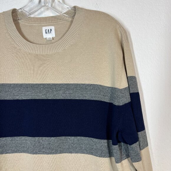 Gap Sweater Stripe Knit Preppy Tan Blue Gray Large - Picture 2 of 9